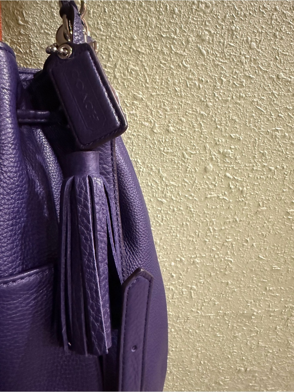 Coach 2-Way Purple Leather Drawstring Bucket Bag Shoulder Crossbody With COA - Picture 3 of 10